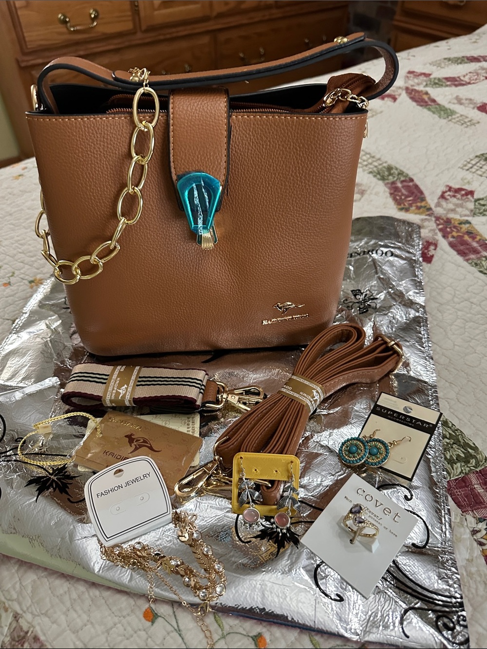 NWT Brown Bucket Bag with Gold Chain Detail